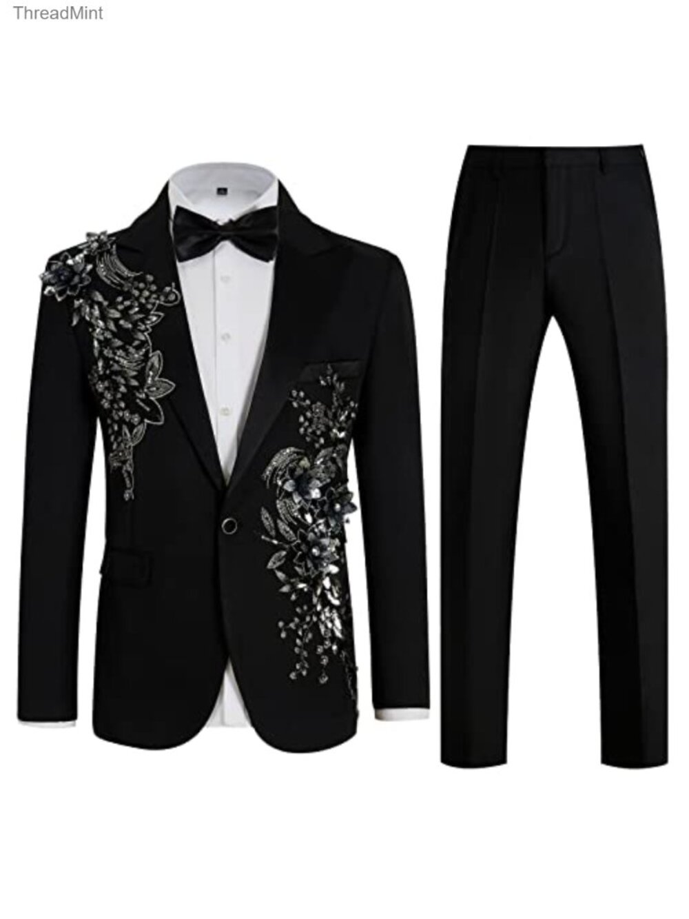 Men's Slim Fit 2-Piece Formal Tuxedo Suit with Bow Tie